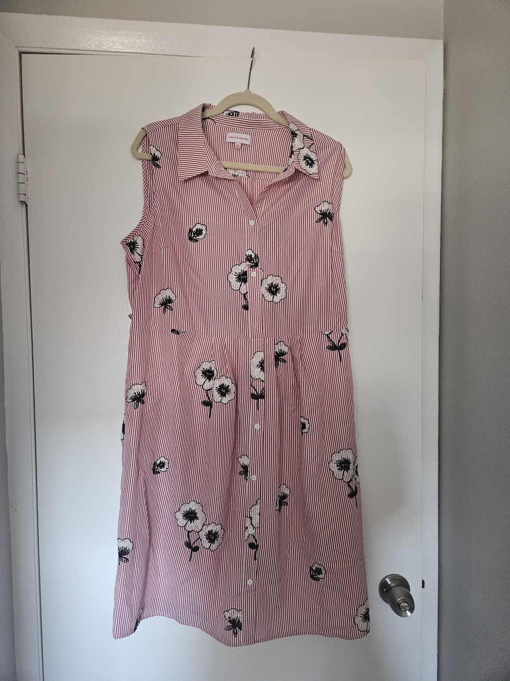 Dia & Co Pink Striped Floral Midi Shirt Dress